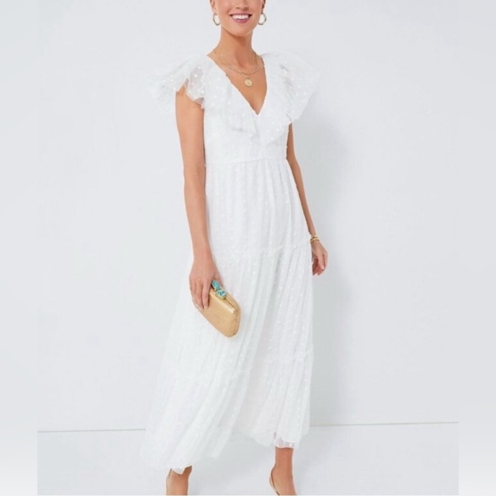 Tuckernuck White Maxi Dress with Ruffle V-Neck